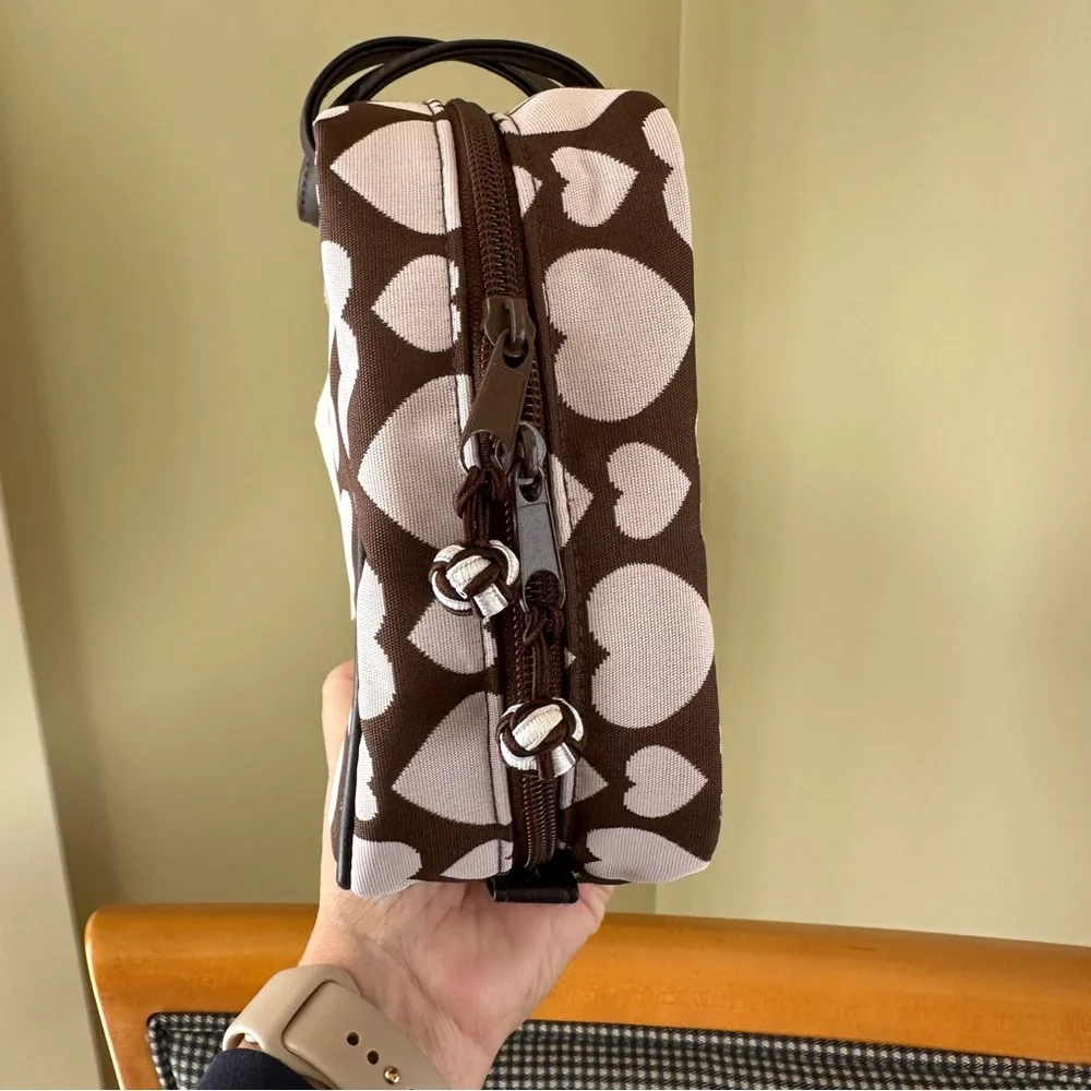 Stephanie Johnson Brown and Pale Pink Heart ML Traveler Cosmetics Case
